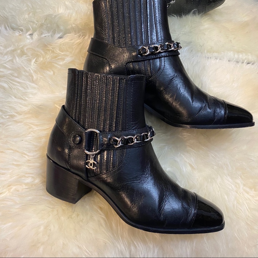 Chanel Cap Tote Booties With Chain CC Logo 36.5